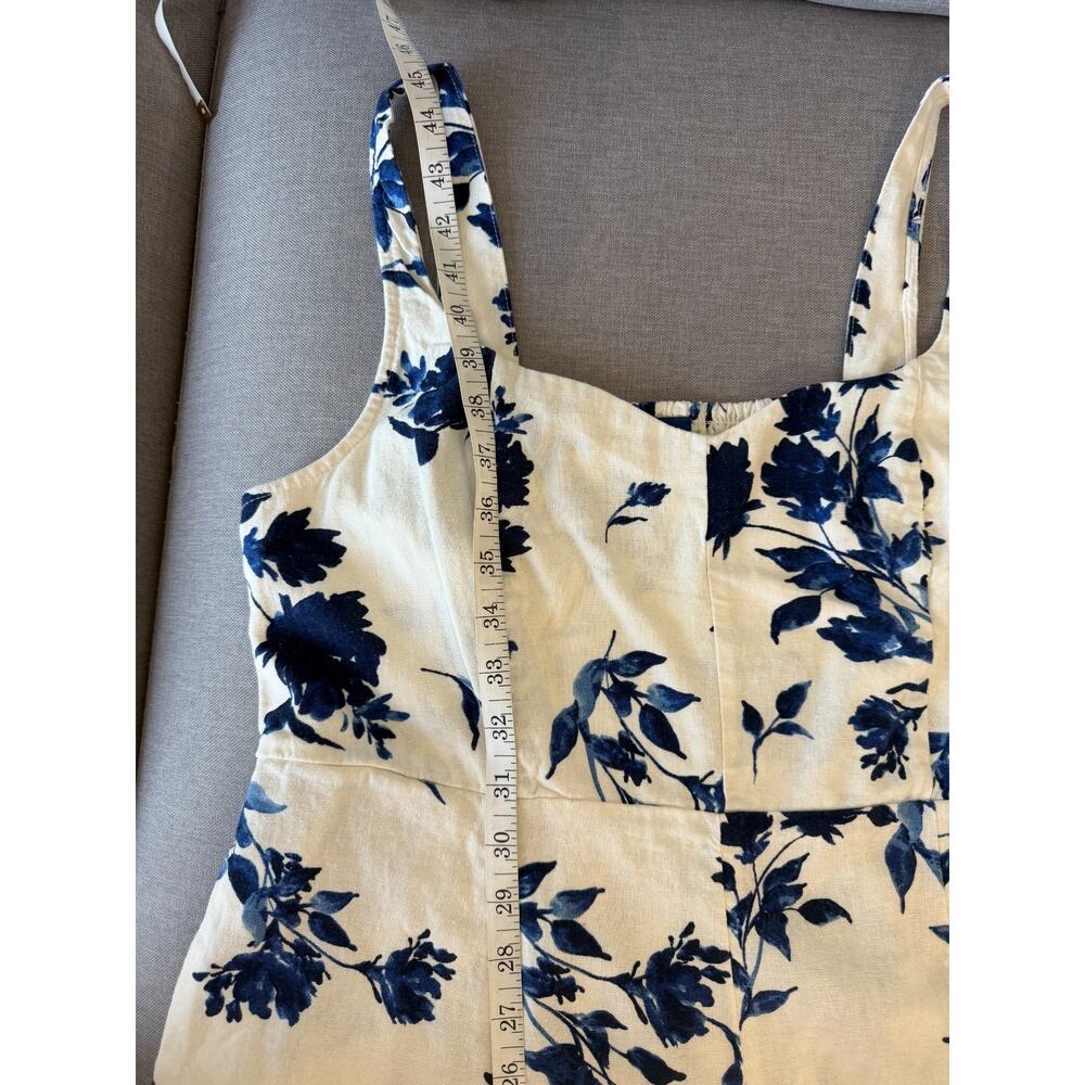 NWT Old Navy linen blend floral smocking romantic blue fit & flare midi dress-L - Picture 8 of 12